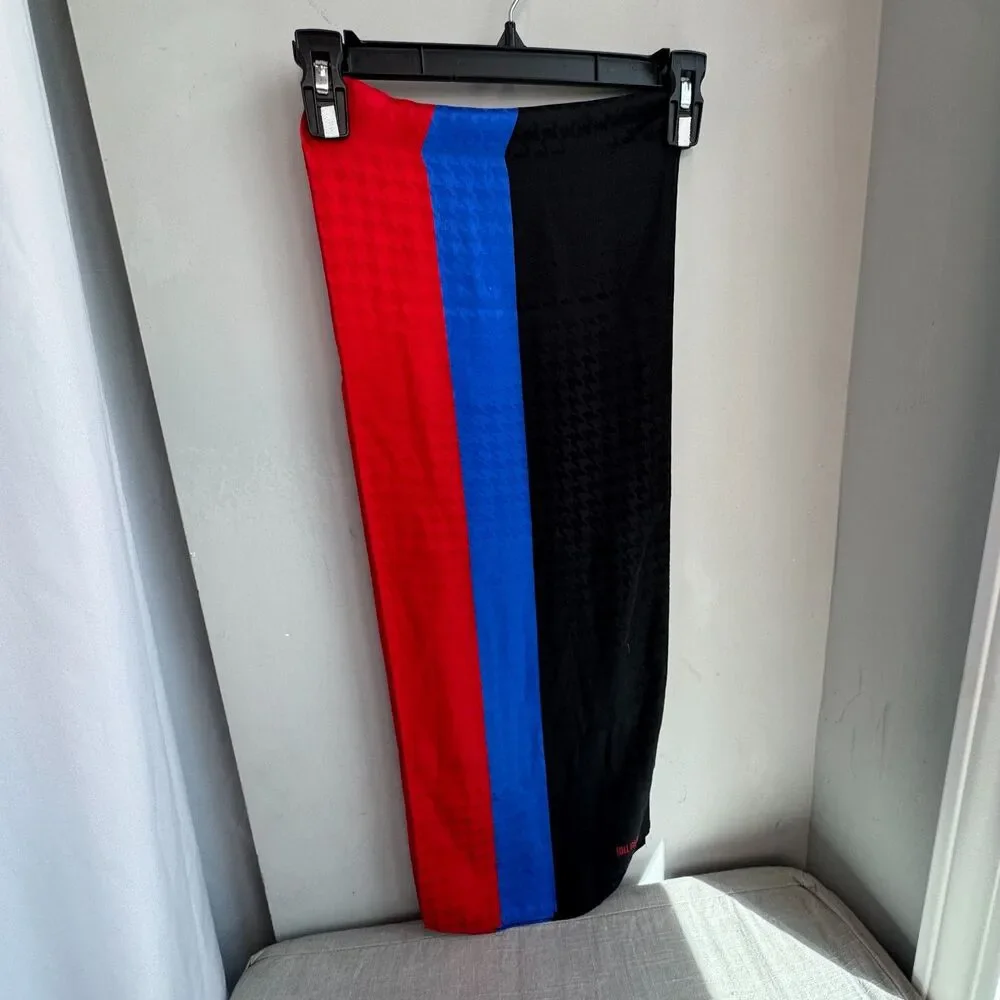 Vintage Bill Blass Silk Scarf Blue Black Red Houndstooth Colorblock 60